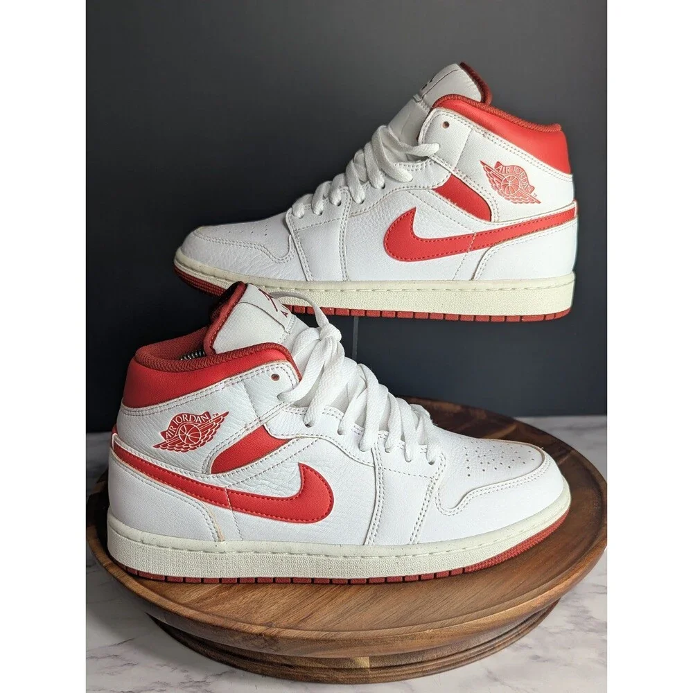 Men Nike Air Jordan 1 Mid SE Shoes White Red FJ3458-160 Size 8